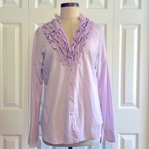 J Crew, Long Sleeve, Ruffled Cotton Shirt